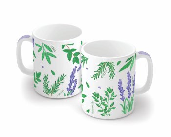 Caneca de Porcelana 320 ml decoração faixa- Manjericão e Alecrim 9021