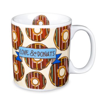 Caneca de Porcelana 320 ml decoração faixa- Love Donuts Marrom