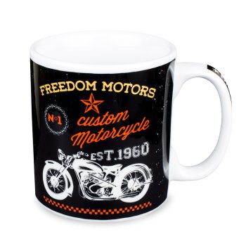 Caneca de Porcelana 320 ml decoração faixa- Vintage Motors- Não pilote mais rápido do que seu anjo da guarda possa voar