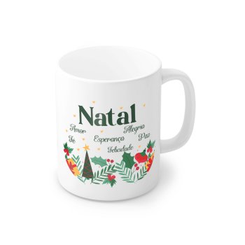 Caneca de Porcelana 320 ml decoração Natal sortidas, (1 lado da caneca).829