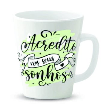 Caneca de Porcelana 300 ml decoração Frases sortidas, (1 lado da caneca).