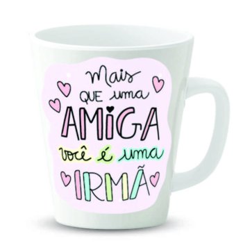 Caneca de Porcelana Tulipa 300 ml decoração Amigas sortidas, (1 lado da caneca).