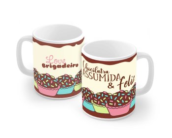 Caneca de Porcelana 320 ml decoração faixa- Páscoa -Love brigadeiro. P2