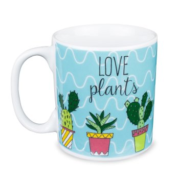 Caneca de Porcelana 320 ml decoração faixa- Cactos Azul