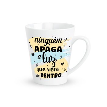 Caneca de Porcelana 300 ml - 370 decoração Frases sortidas, (1 lado da caneca).