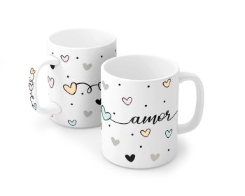 Caneca Porcelana 120 ml, decoração faixa- Amor