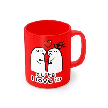 Caneca Porcelana 320 ml Vermelha- Decoração LOVE Sortidas 1 lado Spot - 3045