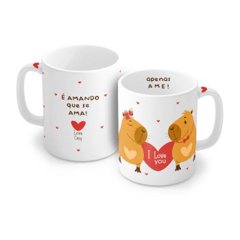 Caneca de Porcelana 320 ml decoração faixa - Love Capivaras 6080