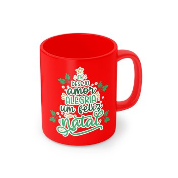Caneca Porcelana 320 ml Vermelha- Decoração Natal Sortidas 1 lado Spot 3048