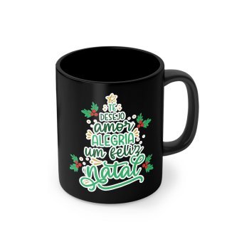 Caneca de Porcelana 320 ml Preta decoração Nata (1 lado da caneca). 3049