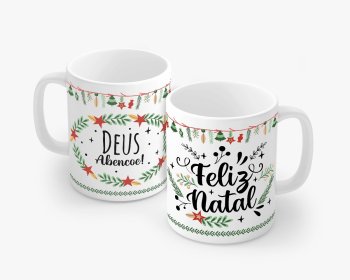 Caneca de Porcelana 320 ml decoração faixa- Feliz Natal 821