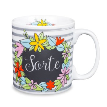 Caneca de Porcelana 320 ml decoração faixa- Sorte