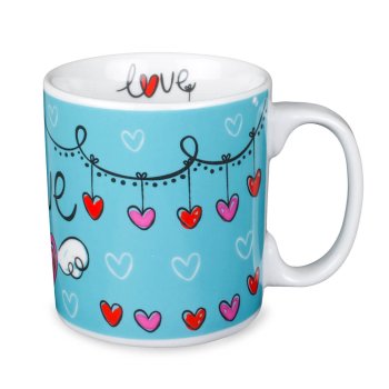 Caneca de Porcelana 320 ml decoração faixa- Love Azul